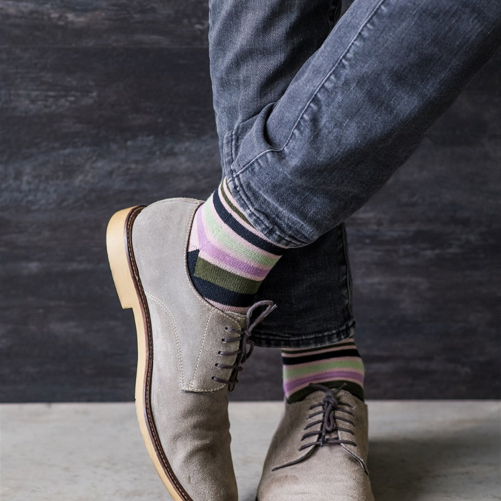 Stripe Black + Pink Cotton Compression Socks