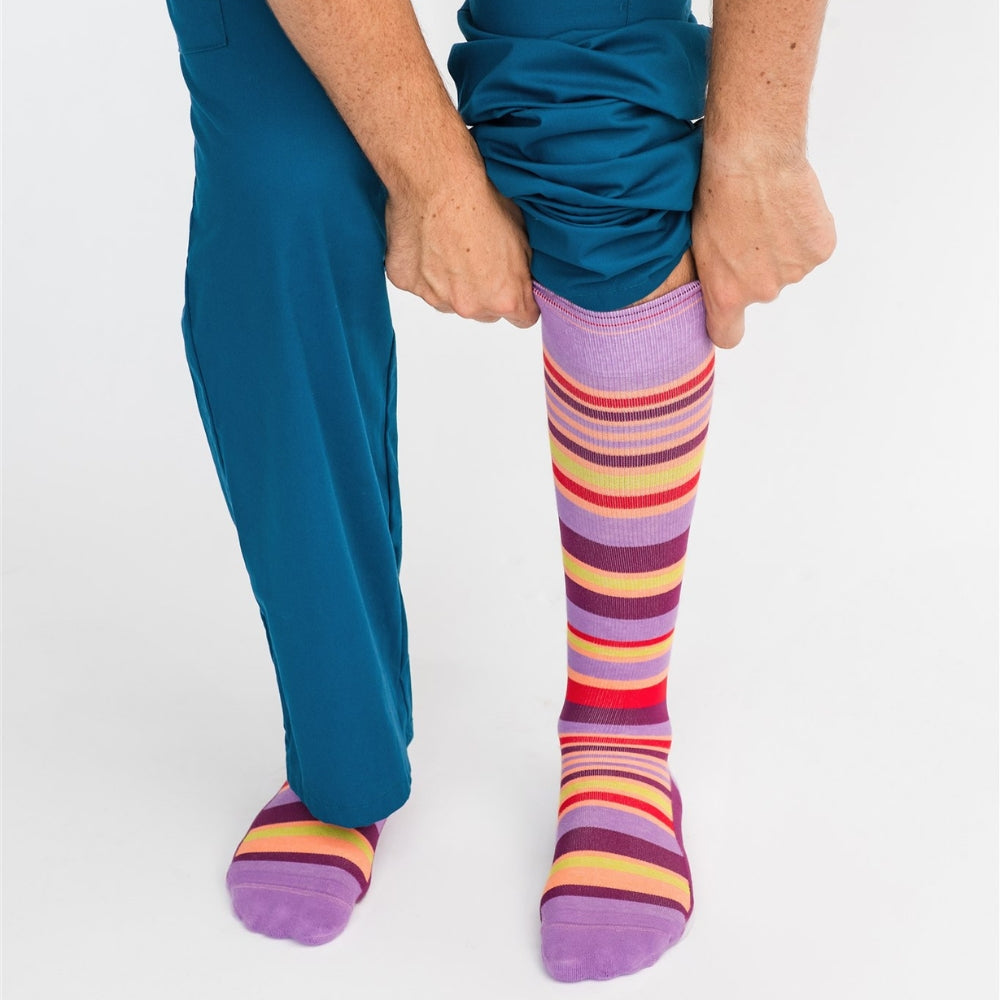 Stripe Purple + Orange Cotton Compression Socks