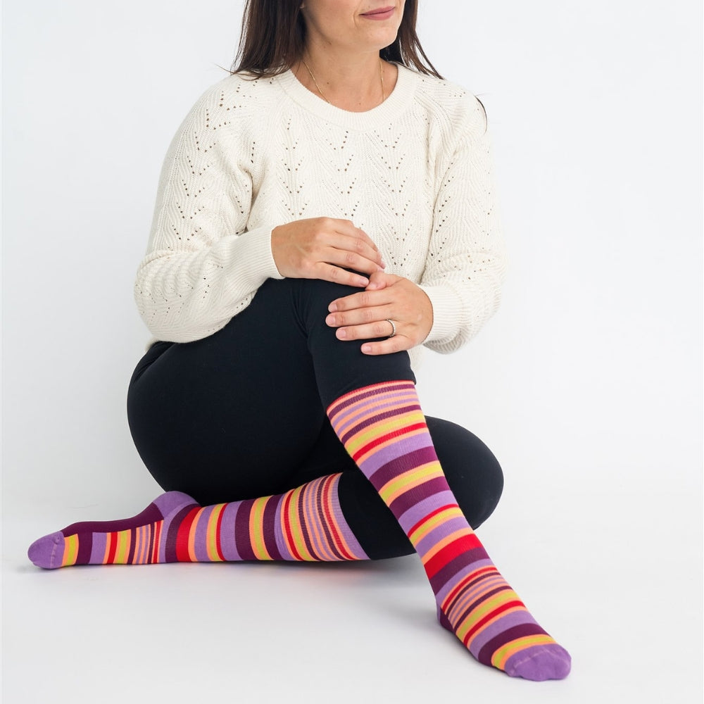 Stripe Purple + Orange Cotton Compression Socks