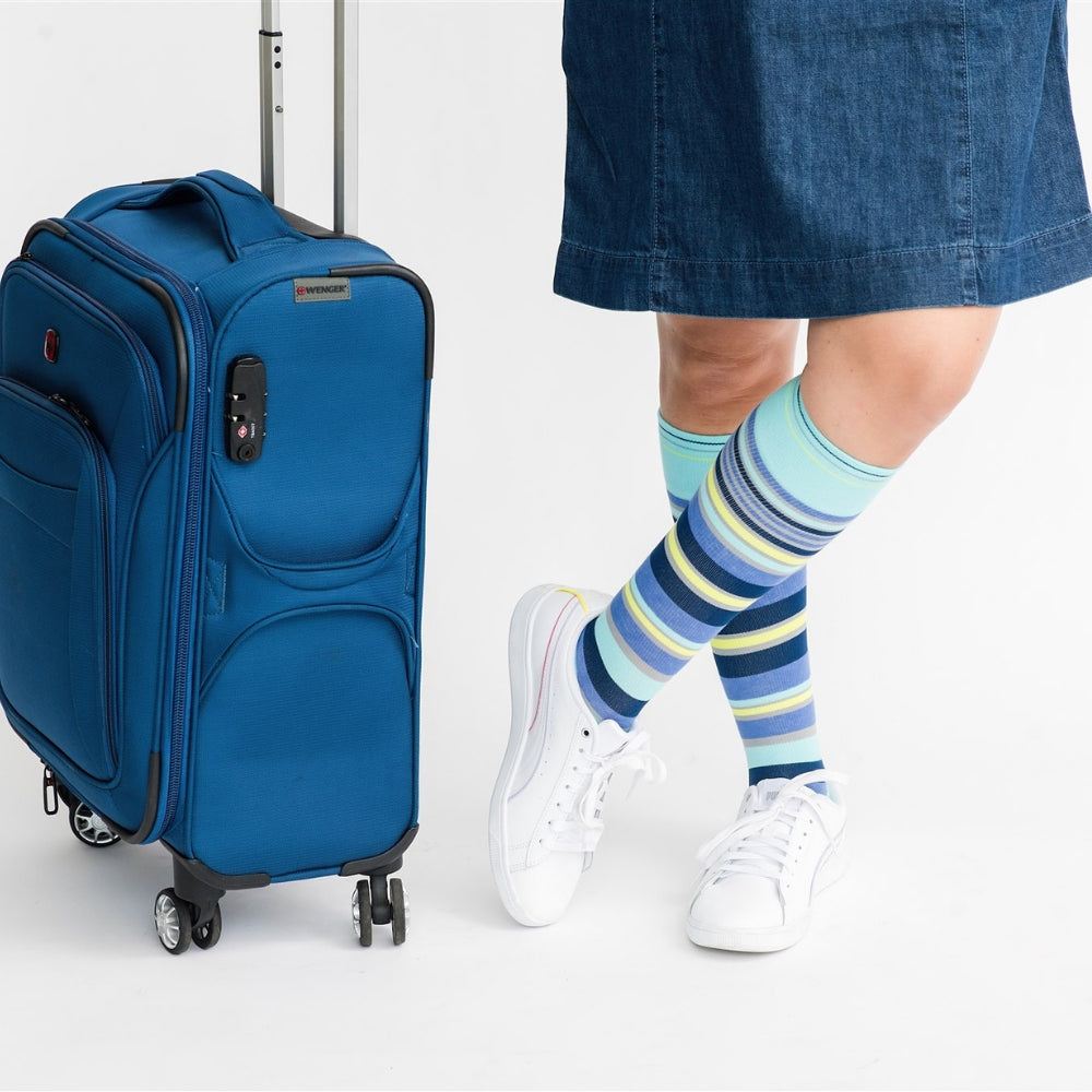 Stripe Navy + Teal Cotton Compression Socks