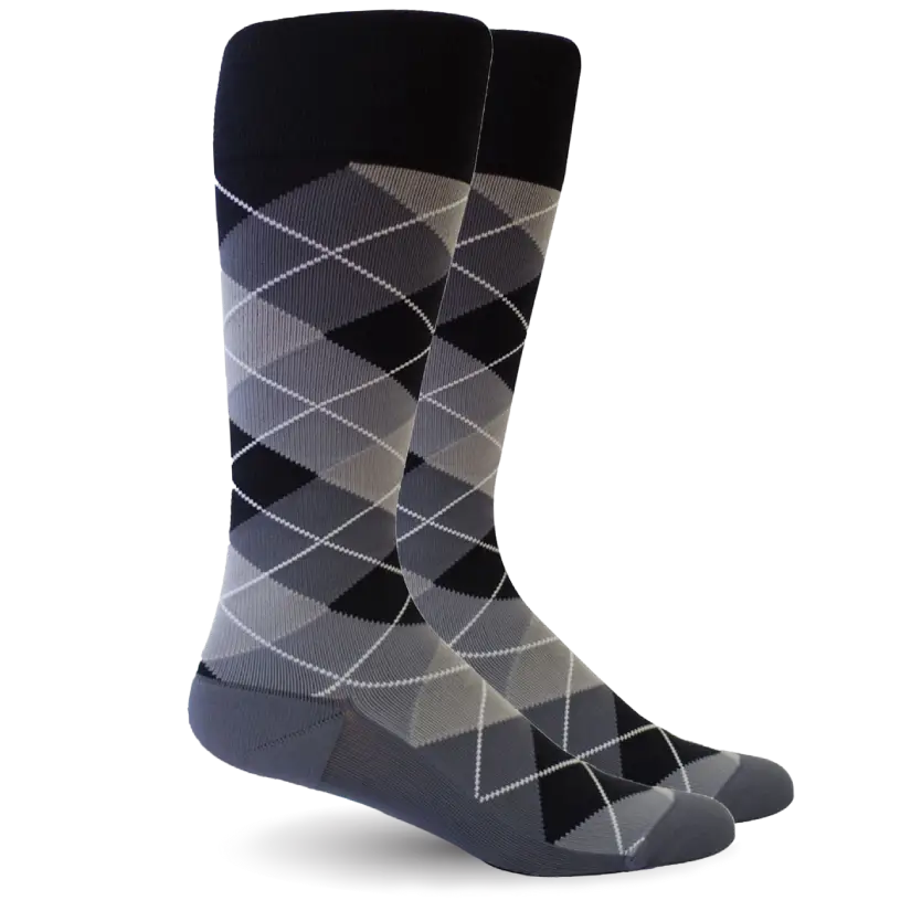 Argyle Synthetic Black/Grey - Men's Medical - 20-30mmHg