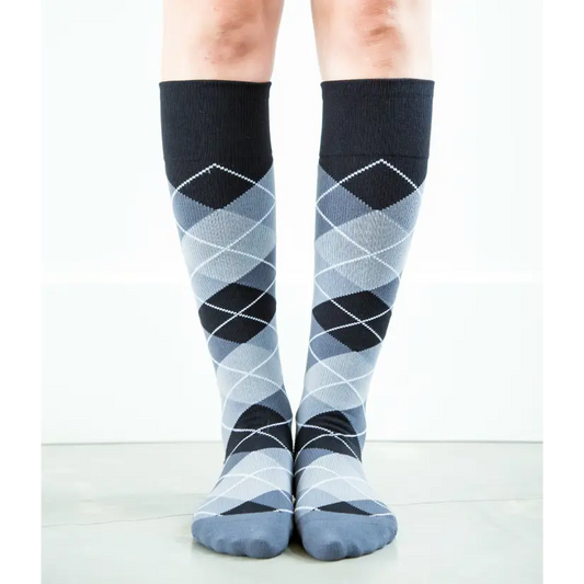 Argyle Synthetic Black/Grey Synthetic Socks - Women's Medical