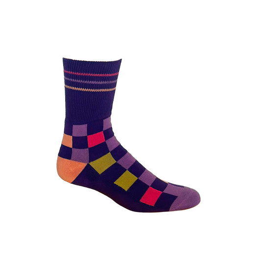 Checker Purple + Orange Diabetic Socks