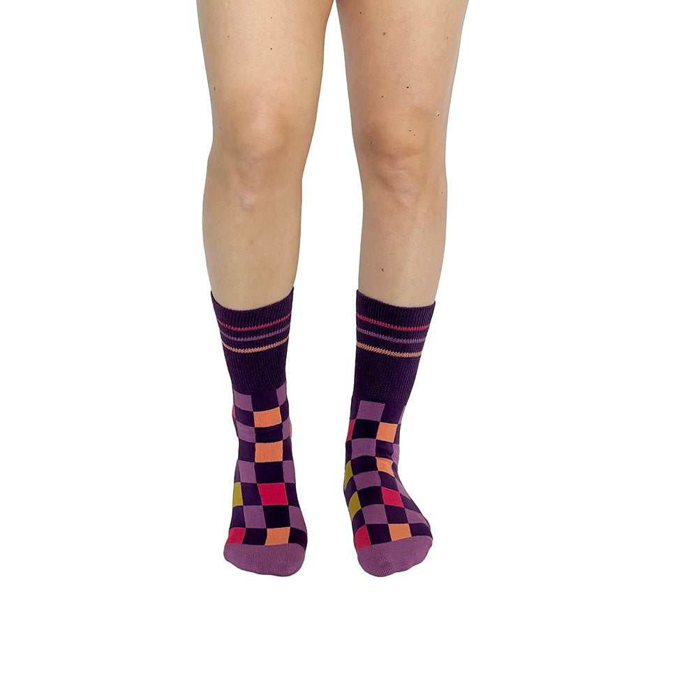 Checker Purple + Orange Diabetic Socks