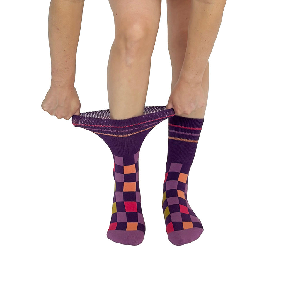 Checker Purple + Orange Diabetic Socks