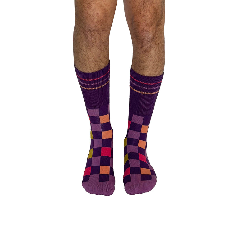 Checker Purple + Orange Diabetic Socks