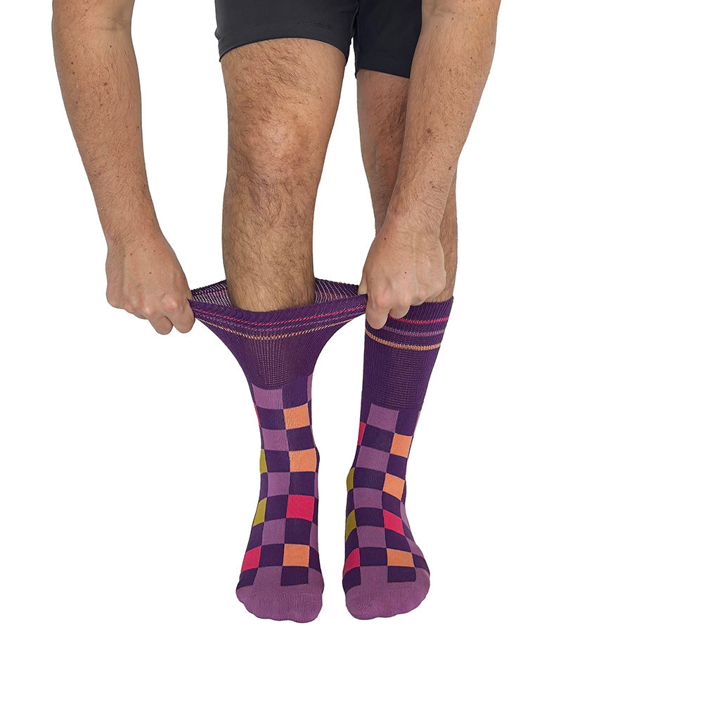 Checker Purple + Orange Diabetic Socks