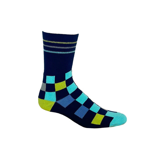 Checker Navy + Teal Diabetic Socks