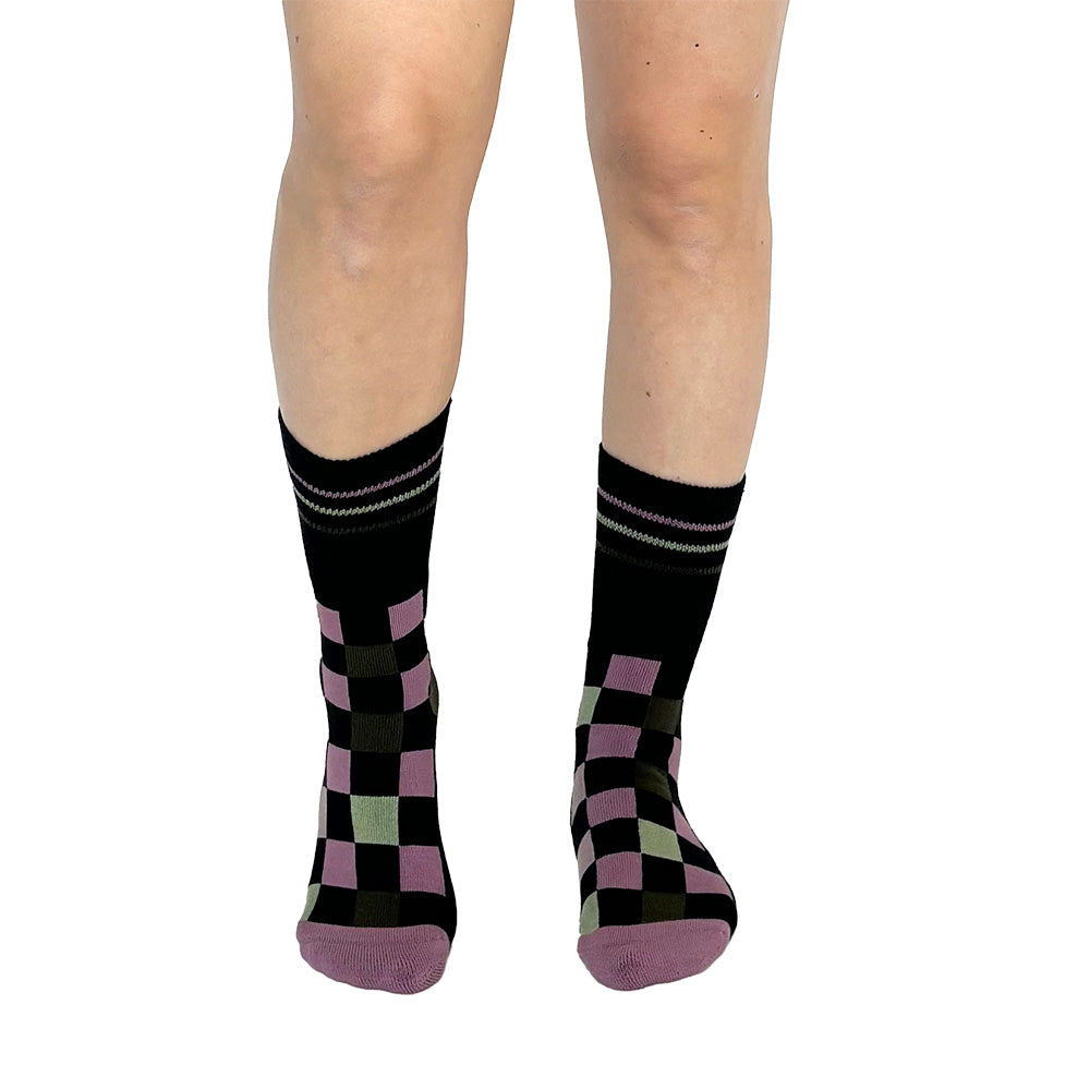 Checker Black + Pink Diabetic Socks