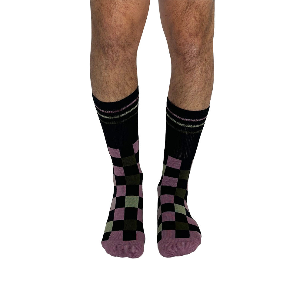 Checker Black + Pink Diabetic Socks