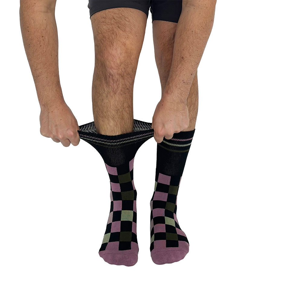 Checker Black + Pink Diabetic Socks