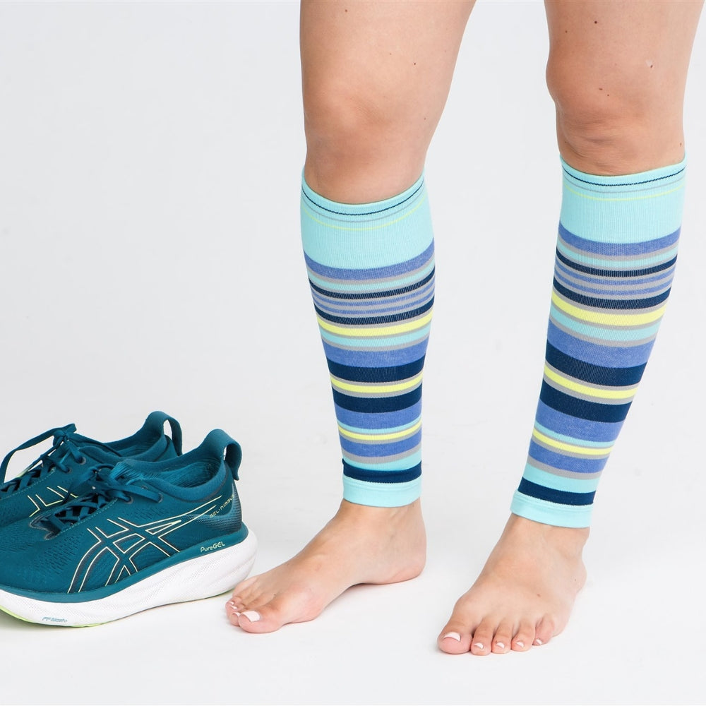 Stripe Navy + Teal Cotton Compression Sleeve