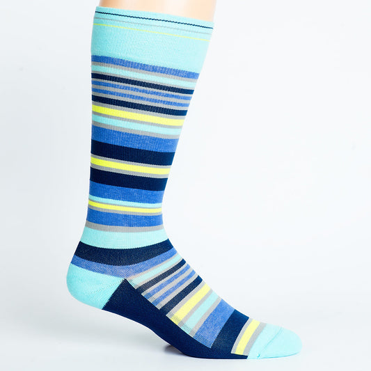 Stripe Navy + Teal Cotton Compression Socks