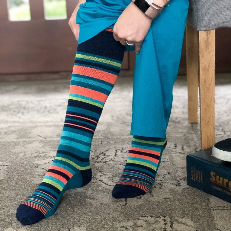 Stripe Cotton Teal - Medical Compression Socks